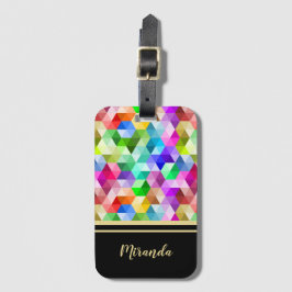 Monogram Geometrische regenboogzwarte Bagagelabel