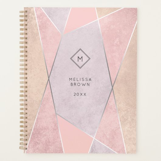 Monogram Geometrische rendy Roos Gold Pink Silver Planner (Voorkant)