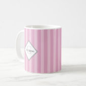Monogram Geometrische roze & Cherry Blossom Stripe Koffiemok (Voorkant links)