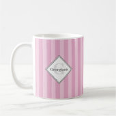 Monogram Geometrische roze & Cherry Blossom Stripe Koffiemok (Links)