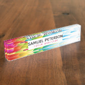 Monogram Geometrische Vormen Kleur Burst Naambordje (Zijkant)