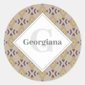 Monogram Geometrische Warm Neutrals Diamond Zigzag Ronde Sticker (Voorkant)