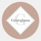 Monogram geometrische warme neutrale beige polka p ronde sticker (Voorkant)