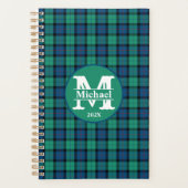 Monogram Gepersonaliseerd Blauw en Groen Plaid Planner (Voorkant)