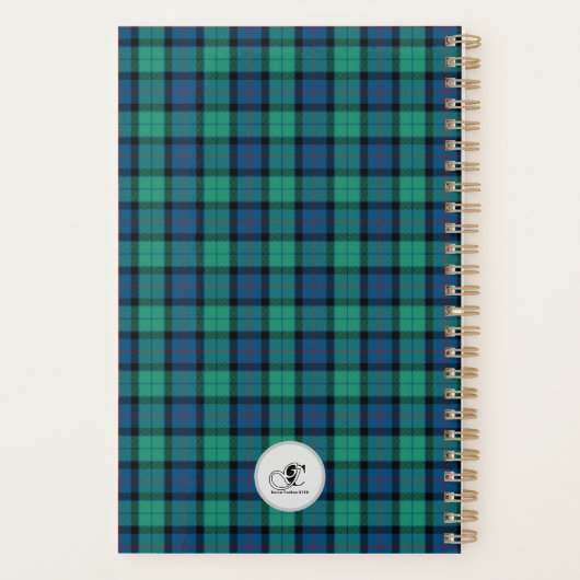 Monogram Gepersonaliseerd Blauw en Groen Plaid Planner (Achterkant)