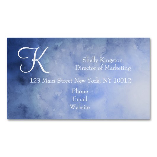 Monogram gepersonaliseerd blauw en wit magnetisch visitekaartje (Voorkant)