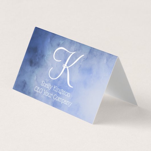 Monogram gepersonaliseerd blauw en wit visitekaartje (Voorkant)