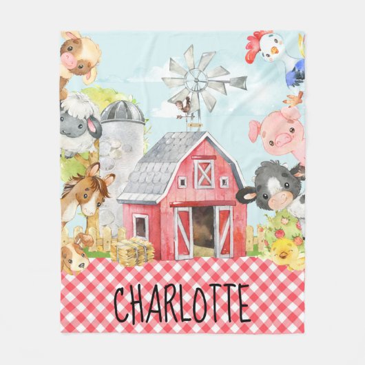 Monogram Gepersonaliseerd Boerderij Barnyard Diere Fleece Deken (Voorkant)