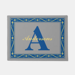 Monogram Gepersonaliseerd Fleur De Lis grens Grijs Deurmat