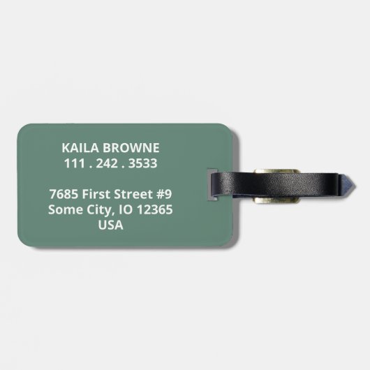 Monogram | Gepersonaliseerd groen en wit ontwerp | Bagagelabel (Achterkant horizontaal)