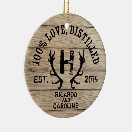 Monogram gepersonaliseerd hout - Bourbon Barrel We Keramisch Ornament (Rechts)