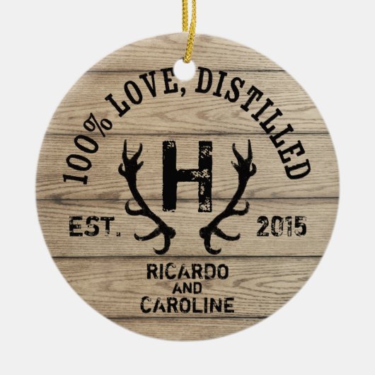 Monogram gepersonaliseerd hout - Bourbon Barrel We Keramisch Ornament (Voorkant)