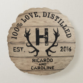 Monogram gepersonaliseerd hout - Bourbon Barrel We Rond Kussen