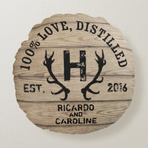 Monogram gepersonaliseerd hout - Bourbon Barrel We Rond Kussen