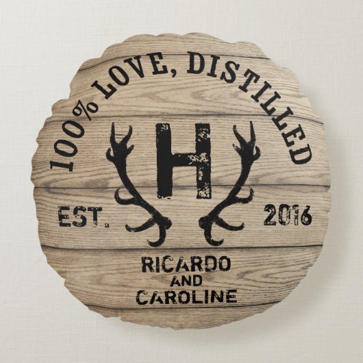 Monogram gepersonaliseerd hout - Bourbon Barrel We Rond Kussen (Voorkant)