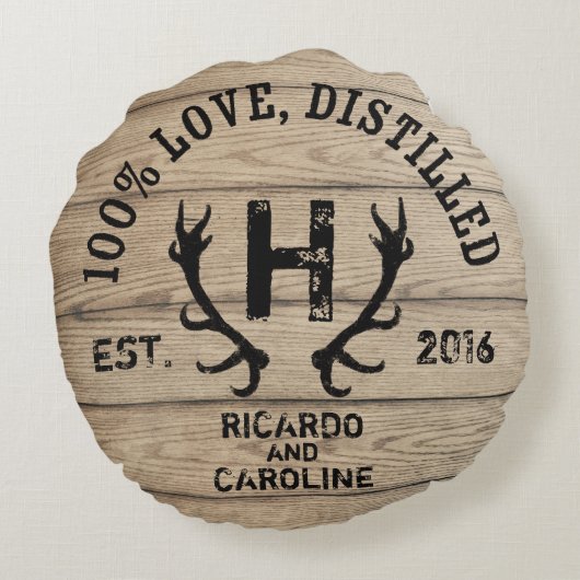 Monogram gepersonaliseerd hout - Bourbon Barrel We Rond Kussen (Achterkant)