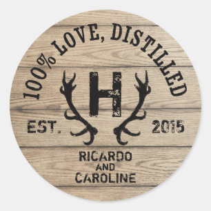 Monogram gepersonaliseerd hout - Bourbon Barrel We Ronde Sticker