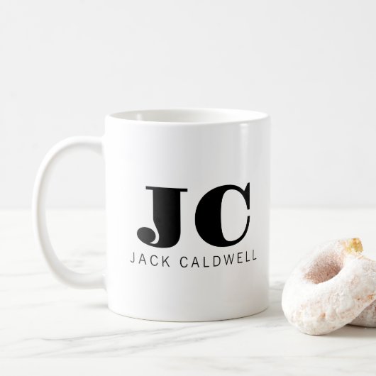 Monogram gepersonaliseerd klassiek vet zwart wit koffiemok (Met donut)