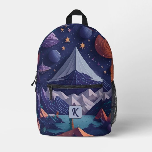 Monogram Gepersonaliseerd, Koel & Modern Bedrukte Rugzak (Voorkant)