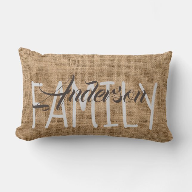 Monogram Gepersonaliseerd Kussen Faux Burlap Rusti (Voorkant)