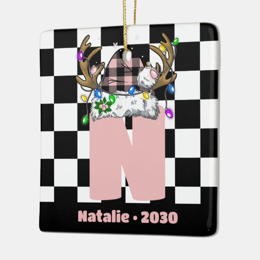 Monogram gepersonaliseerd met de naam Familie Kers Keramisch Ornament (Links)