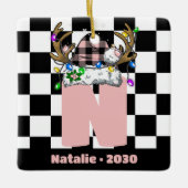 Monogram gepersonaliseerd met de naam Familie Kers Keramisch Ornament (Voorkant)