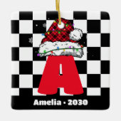 Monogram gepersonaliseerd met de naam Familie Kers Keramisch Ornament (Voorkant)
