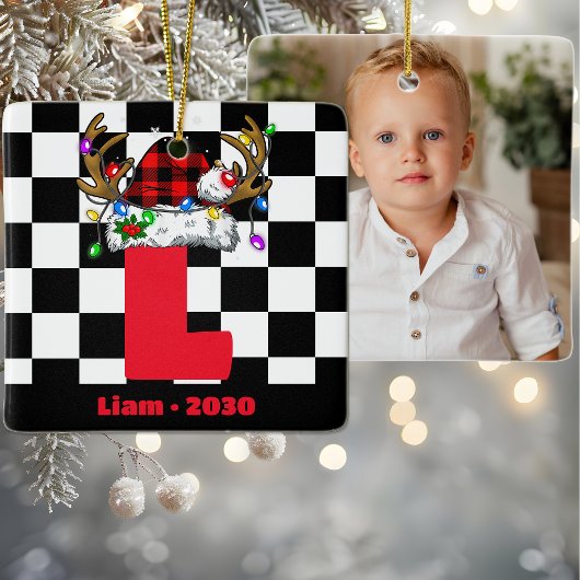 Monogram gepersonaliseerd met de naam Familie Kers Keramisch Ornament