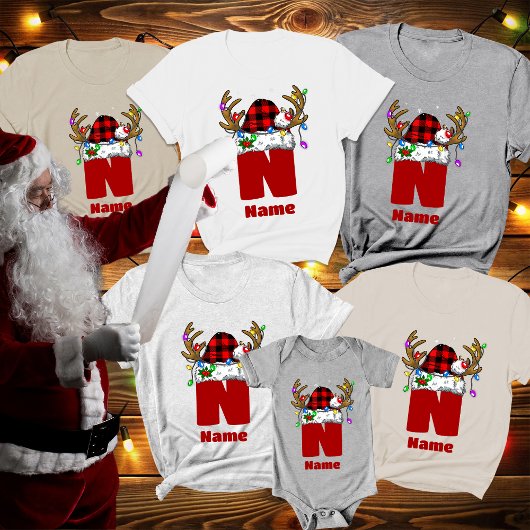 Monogram gepersonaliseerd met kerstnaam t-shirt