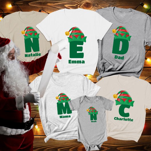 Monogram gepersonaliseerd met kerstnaam t-shirt