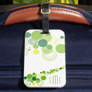 Monogram Gepersonaliseerd Modern Groen Cirkelpatro Bagagelabel
