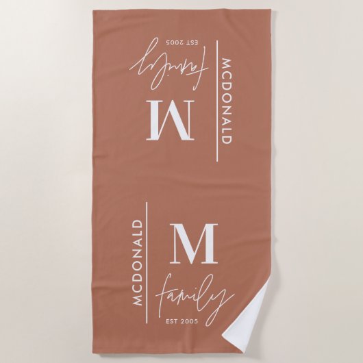 Monogram gepersonaliseerd modern minimaal roest fa strandlaken (Voorkant)