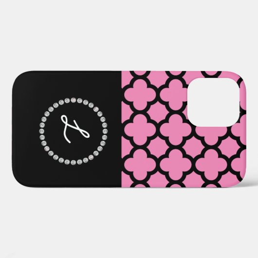 Monogram Gepersonaliseerd Monogram Roze Zwart Diam Case-Mate iPhone Case (Achterkant (horizontaal))