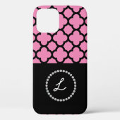 Monogram Gepersonaliseerd Monogram Roze Zwart Diam Case-Mate iPhone Case (Achterkant)
