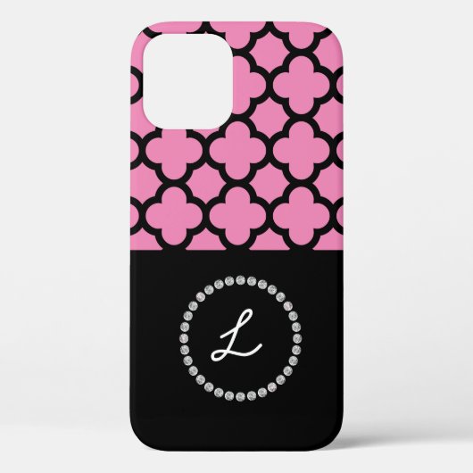 Monogram Gepersonaliseerd Monogram Roze Zwart Diam Case-Mate iPhone Case (Achterkant)