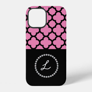 Monogram Gepersonaliseerd Monogram Roze Zwart Diam iPhone 12 Hoesje