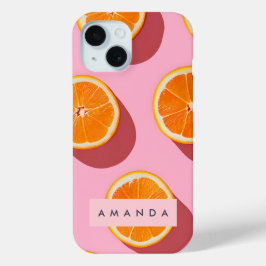 Monogram gepersonaliseerd Oranje plakpatroon iPhone 15 Case