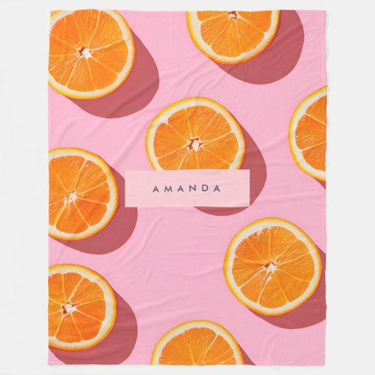 Monogram gepersonaliseerd Oranje plakpatroon Fleece Deken (Voorkant)