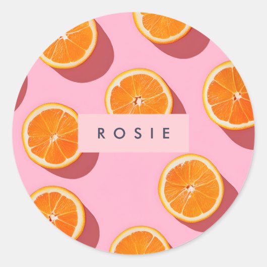 Monogram gepersonaliseerd Oranje plakpatroon Ronde Sticker (Voorkant)