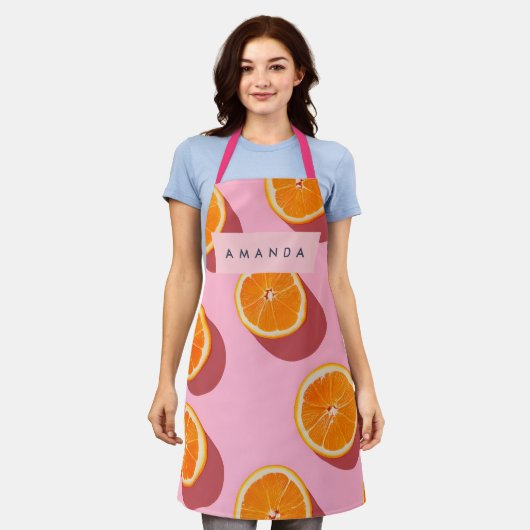 Monogram gepersonaliseerd Oranje plakpatroon Schort (Gedragen)