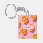Monogram gepersonaliseerd Oranje plakpatroon Sleutelhanger (Voorkant Links)