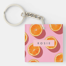 Monogram gepersonaliseerd Oranje plakpatroon Sleutelhanger