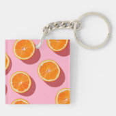 Monogram gepersonaliseerd Oranje plakpatroon Sleutelhanger (Achterkant)