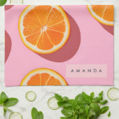 Monogram gepersonaliseerd Oranje plakpatroon Theedoek (Gevouwen)