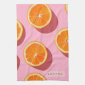 Monogram gepersonaliseerd Oranje plakpatroon Theedoek (Verticaal)