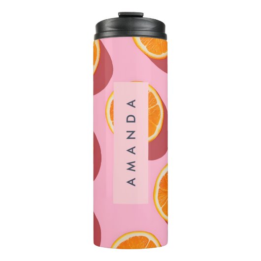 Monogram gepersonaliseerd Oranje plakpatroon Thermosbeker (Voorkant)
