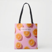 Monogram gepersonaliseerd Oranje plakpatroon Tote Bag (Voorkant)