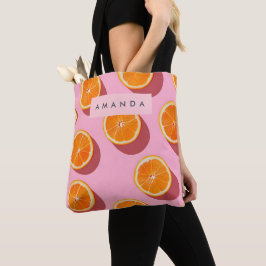 Monogram gepersonaliseerd Oranje plakpatroon Tote Bag
