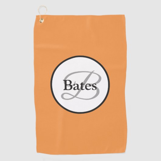 Monogram Gepersonaliseerd Oranje Witte Golfhanddoe Golfhanddoek (Voorkant)