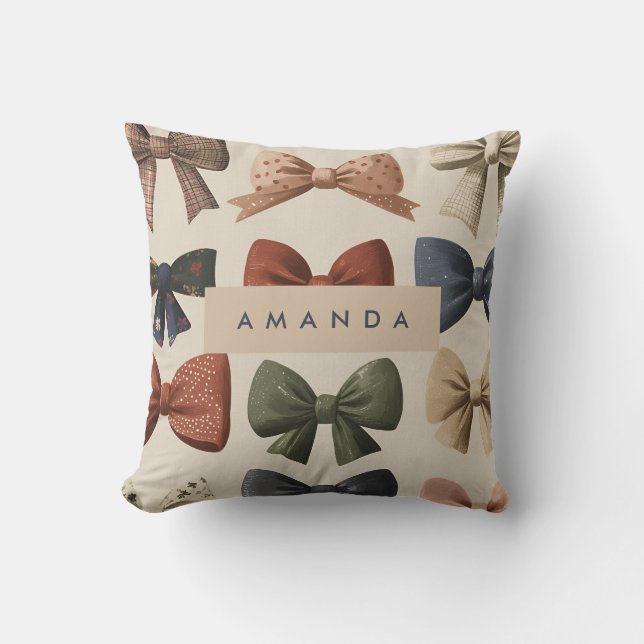 Monogram Gepersonaliseerd Retro  Boogpatroon Kussen (Voorkant)